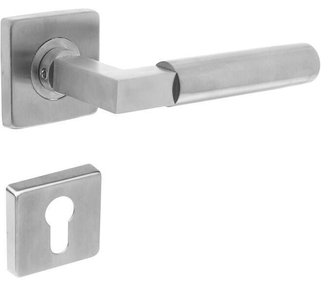 Deurkruk Baustil op rozet verdekt 53x53x8mm met nokken en cilinderrozetten rvs