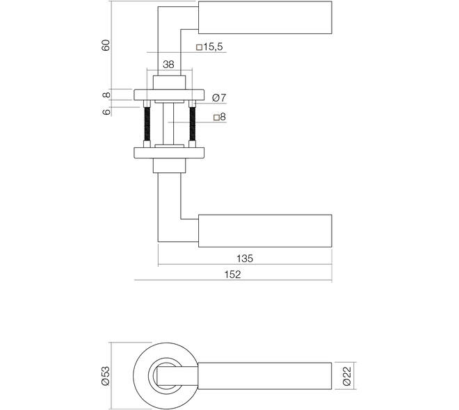 Deurkruk Baustil op rozet verdekt ø53x8mm met nokken EN1906/4 rvs