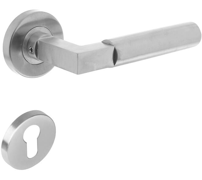 Deurkruk Baustil op rozet verdekt ø53x8mm met nokken en cilinderrozetten rvs