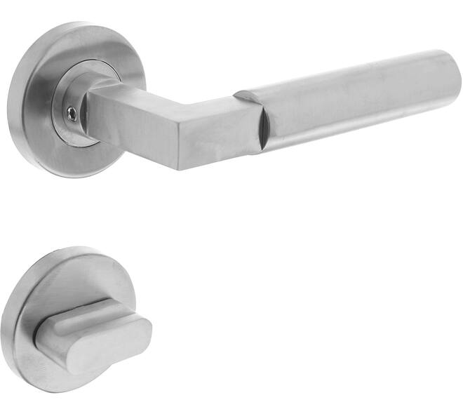 Deurkruk Baustil op rozet verdekt ø53x8mm met nokken en WC-sluiting met stift 8x8mm rvs
