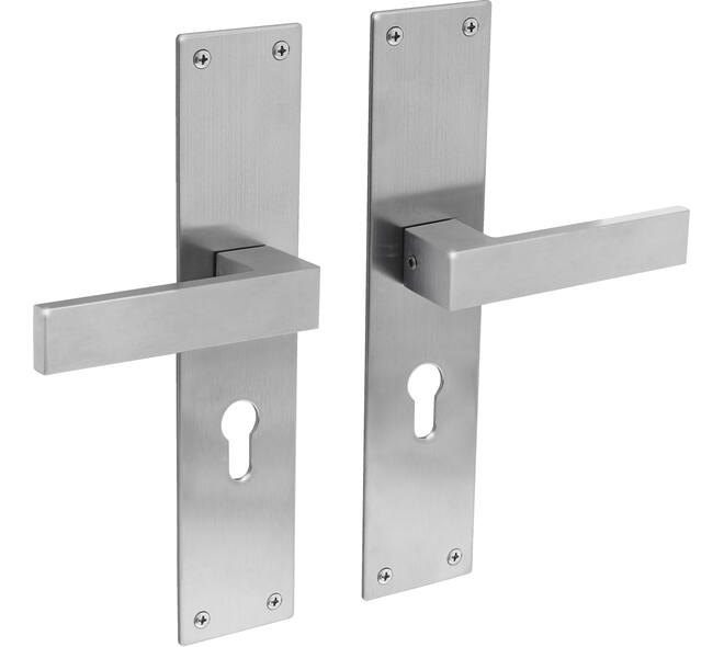Deurkruk Amsterdam met schild rechthoekig 250x55x2mm profielcilindergat 55mm rvs