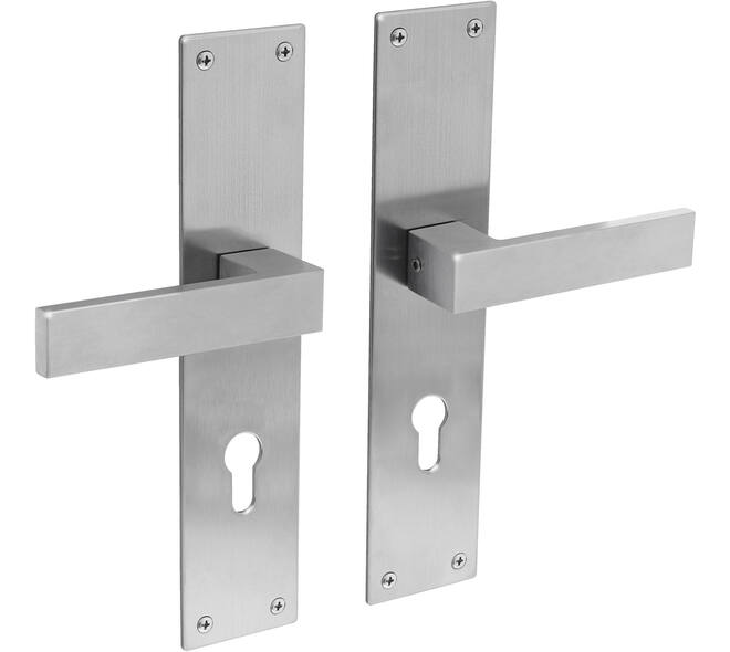 Deurkruk Amsterdam met schild rechthoekig 250x55x2mm profielcilindergat 72mm rvs