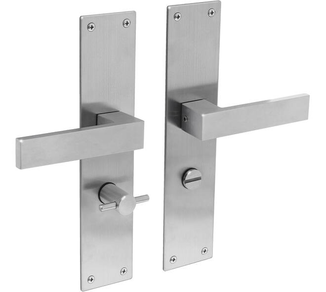 Deurkruk Amsterdam met schild rechthoekig 250x55x2mm wc 63/8mm rvs
