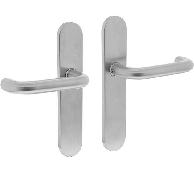 Deurkruk Rond op schild verdekt ovaal 220x42mm blind rvs