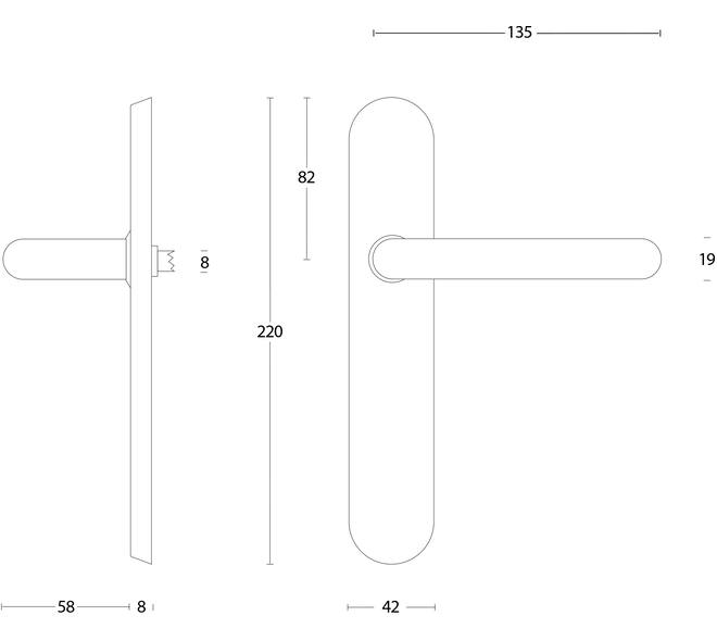Deurkruk Rond op schild verdekt ovaal 220x42mm blind rvs