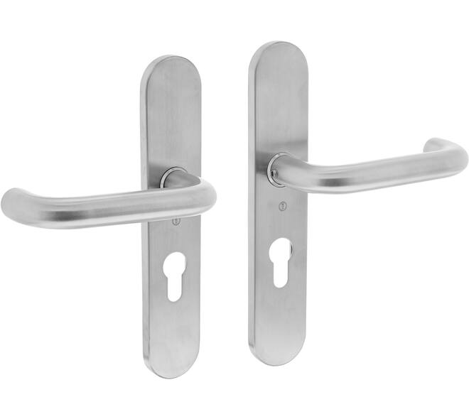 Deurkruk Rond op schild verdekt ovaal 220x42mm profielcilindergat 55mm rvs