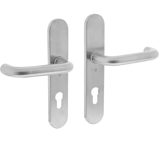Deurkruk Rond op schild verdekt ovaal 220x42mm profielcilindergat 72mm rvs