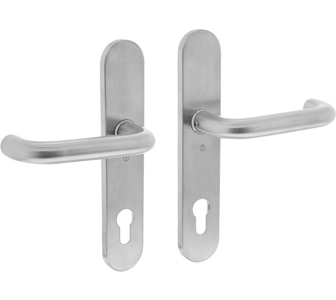 Deurkruk Rond op schild verdekt ovaal 220x42mm profielcilindergat 92mm rvs