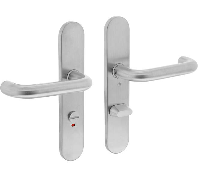 Deurkruk Rond op schild verdekt ovaal 220x42mm wc 63/8mm rvs