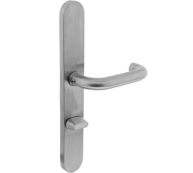 Deurkruk Rond op XL schild verdekt ovaal 278x40mm wc 72/8mm rvs