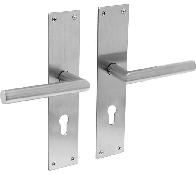 Deurkruk Jura met schild rechthoekig 250x55x2mm profielcilindergat 72mm rvs