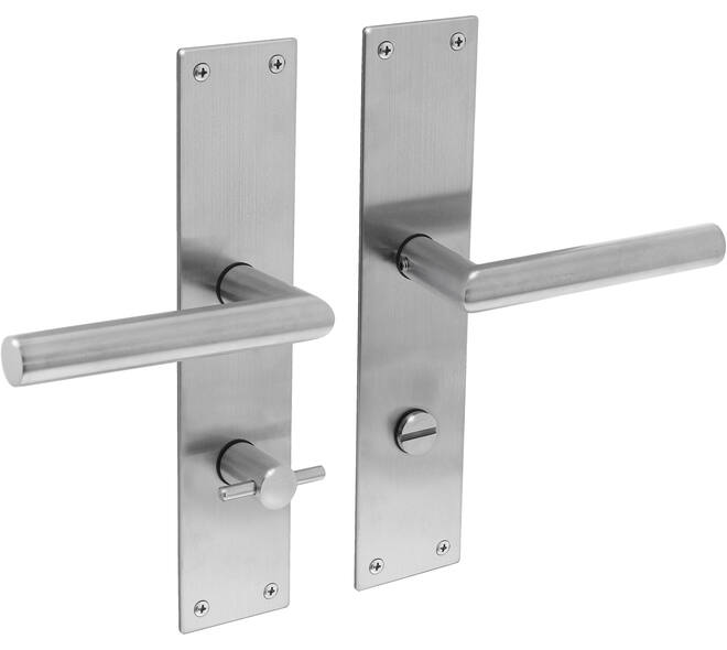 Deurkruk Jura met schild rechthoekig 250x55x2mm wc 78/8mm rvs