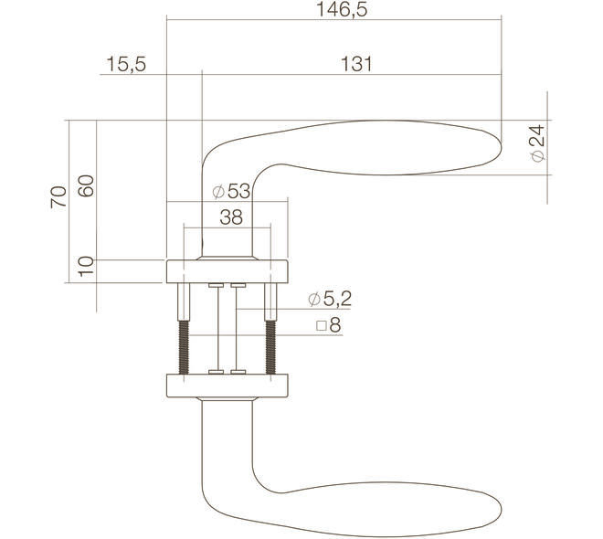 Deurkruk Jupiter op rozet verdekt ø53x10mm rvs