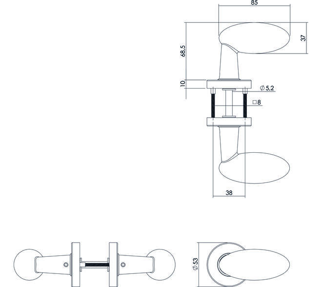 Deurkruk Golfclub op rozet verdekt ø53x10mm rvs