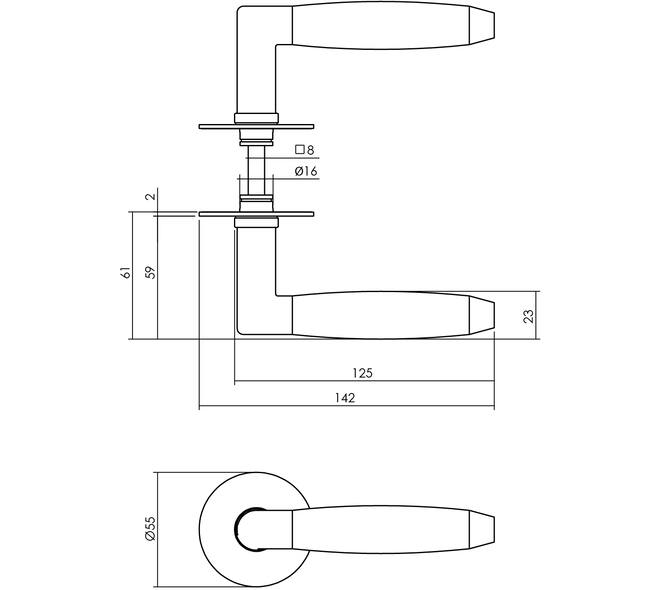 Deurkruk Combinatie met rozet zelfklevend ø55x2mm rvs/zwart