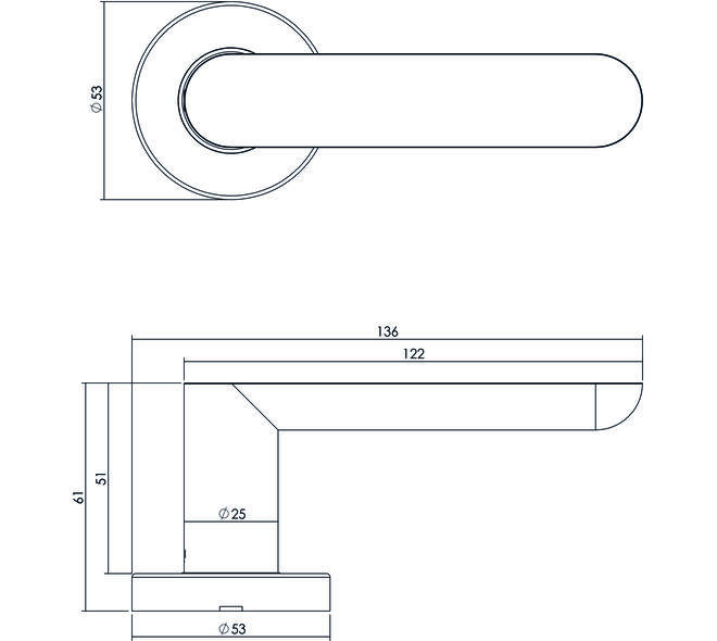 Deurkruk Strak elegant op rozet verdekt ø53x10mm rvs