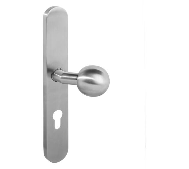 Knopschild ovaal verdekt XL rechts 278x40x10mm met nokken en vaste knop bol/schuin profielcilindergat 72mm rvs