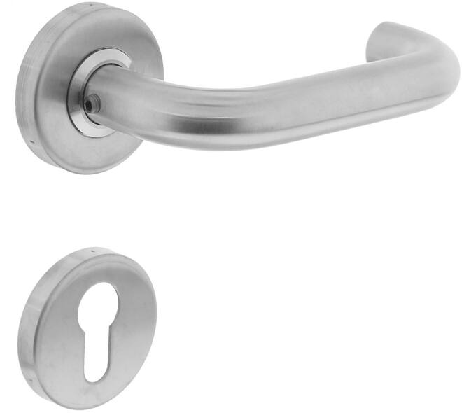 Deurkruk Rond brandvertragend 9mm op rozet verdekt ø53x10mm met nokken en cilinderrozetten rvs