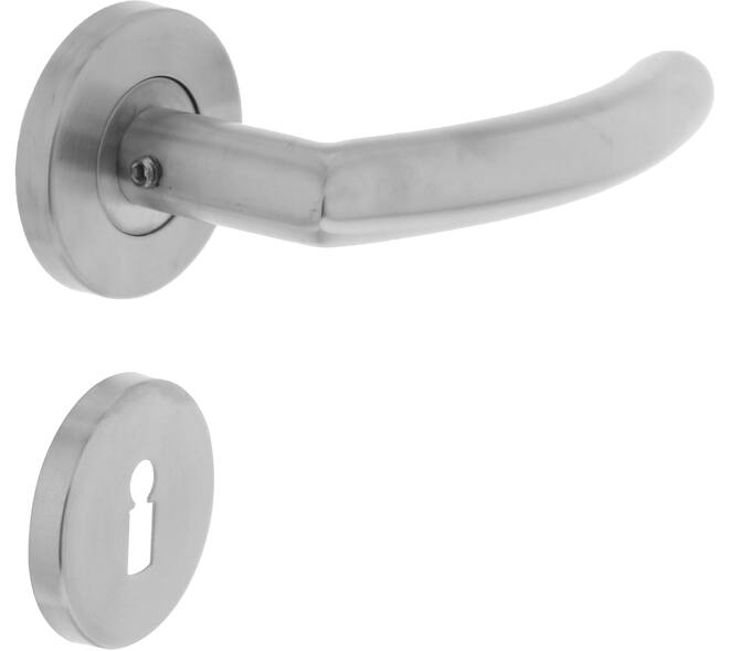 Deurkruk Half rond/90°op rozet verdekt ø55x8mm met nokken en sleutelrozetten rvs