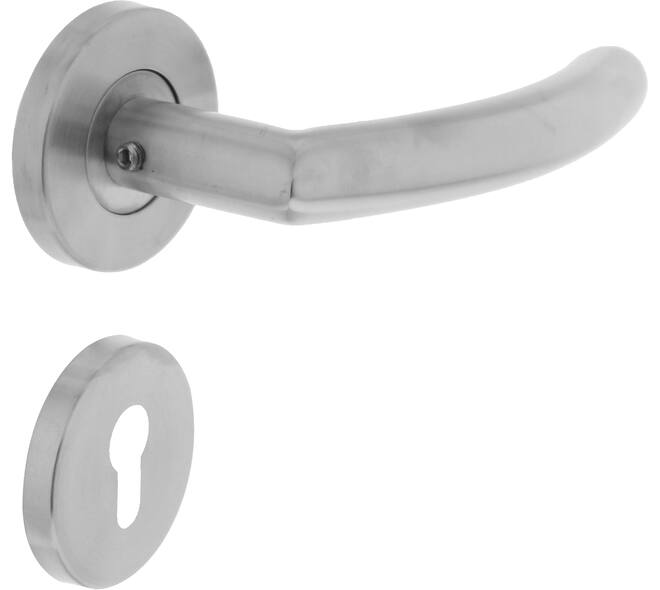 Deurkruk Half rond/90°op rozet verdekt ø55x8mm met nokken en cilinderrozetten rvs