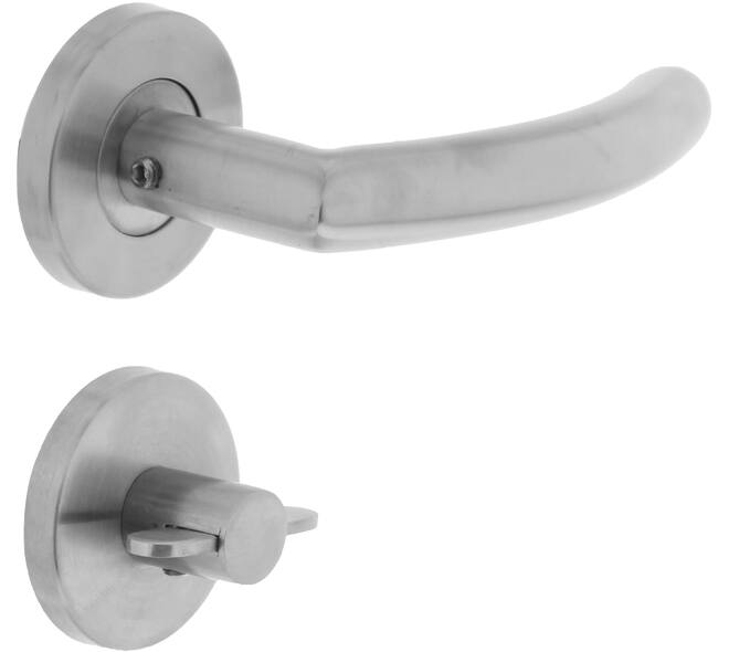 Deurkruk Half rond/90°op rozet verdekt ø55x8mm met nokken en WC-sluiting met stift 8x8mm rvs