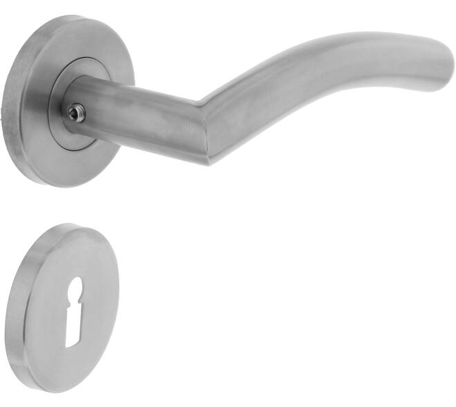Deurkruk Lisa/90° op rozet verdekt ø55x8mm met nokken en sleutelrozetten  rvs
