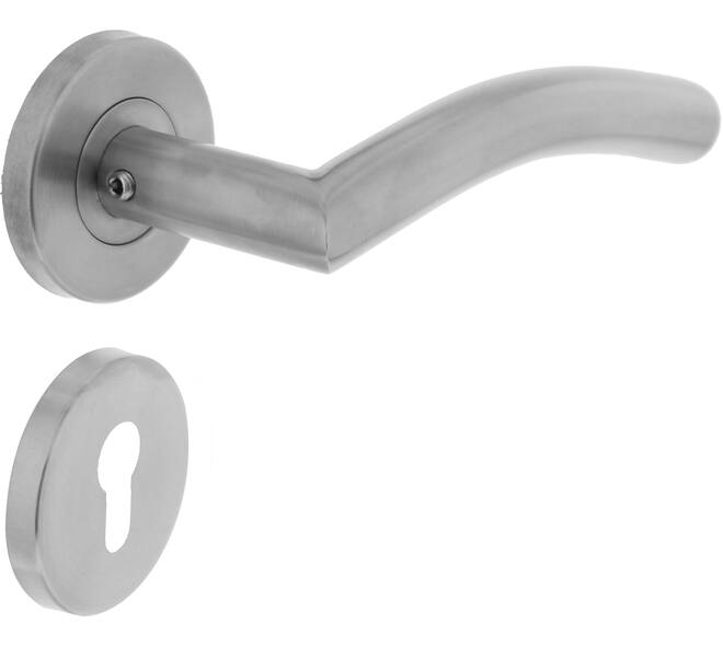 Deurkruk Lisa/90° op rozet verdekt ø55x8mm met nokken en cilinderrozetten rvs