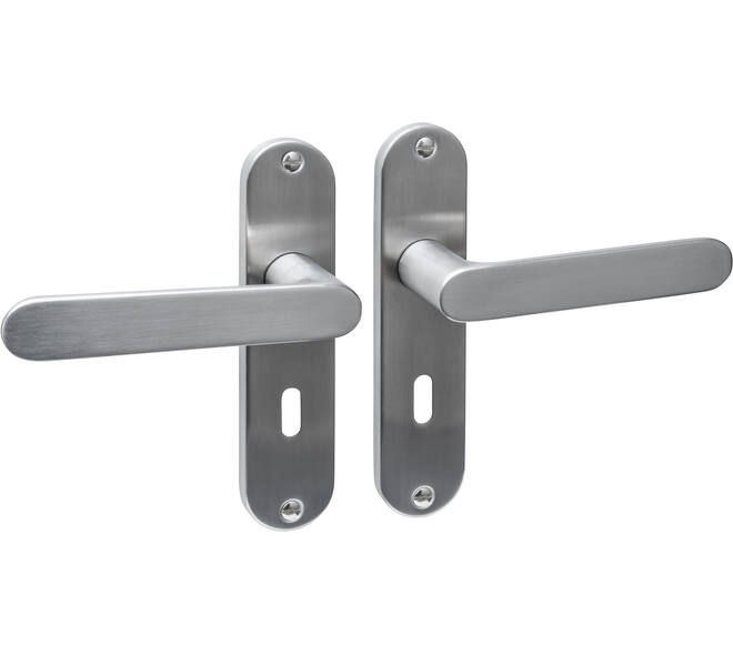 Deurkruk Sora basic op schild ovaal 185x41mm sleutelgat 56mm rvs