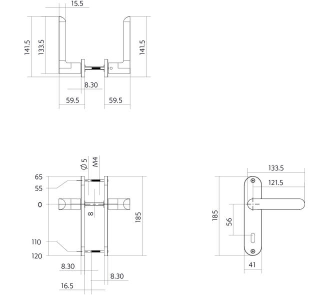 Deurkruk Sora basic op schild ovaal 185x41mm sleutelgat 56mm rvs