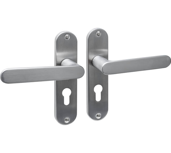 Deurkruk Sora basic op schild ovaal 185x41mm profielcilindergat 55mm rvs