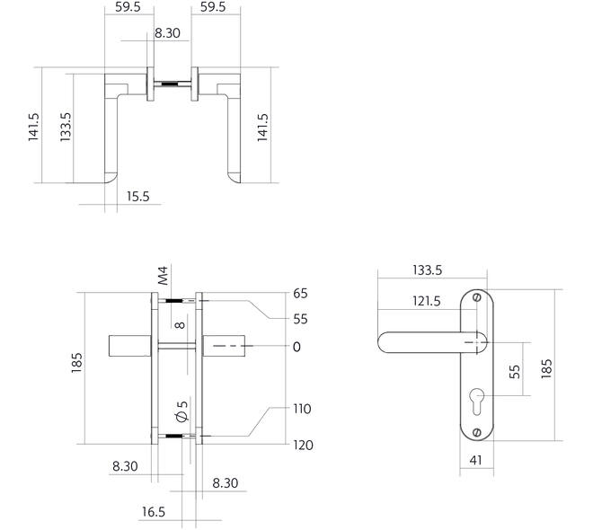 Deurkruk Sora basic op schild ovaal 185x41mm profielcilindergat 55mm rvs