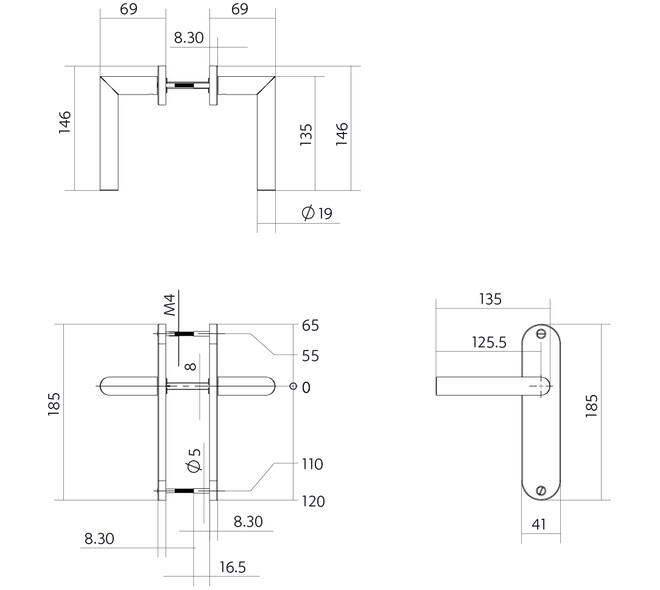 Deurkruk Jura basic op schild ovaal 185x41mm blind rvs
