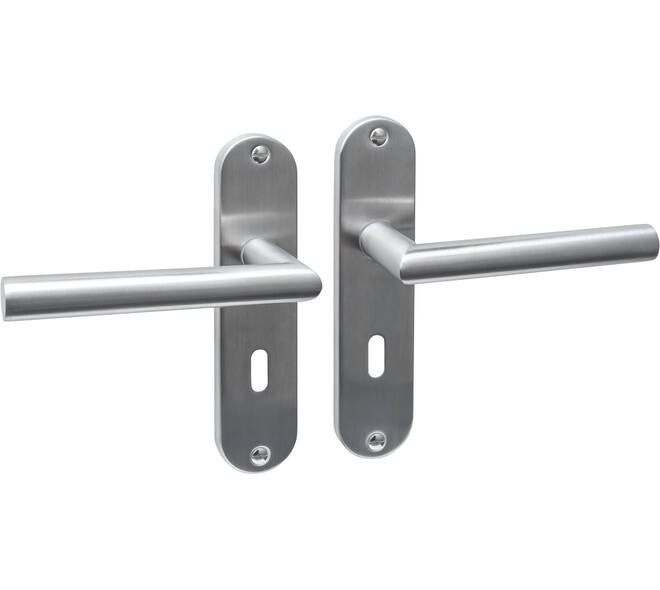 Deurkruk Jura basic op schild ovaal 185x41mm sleutelgat 56mm rvs