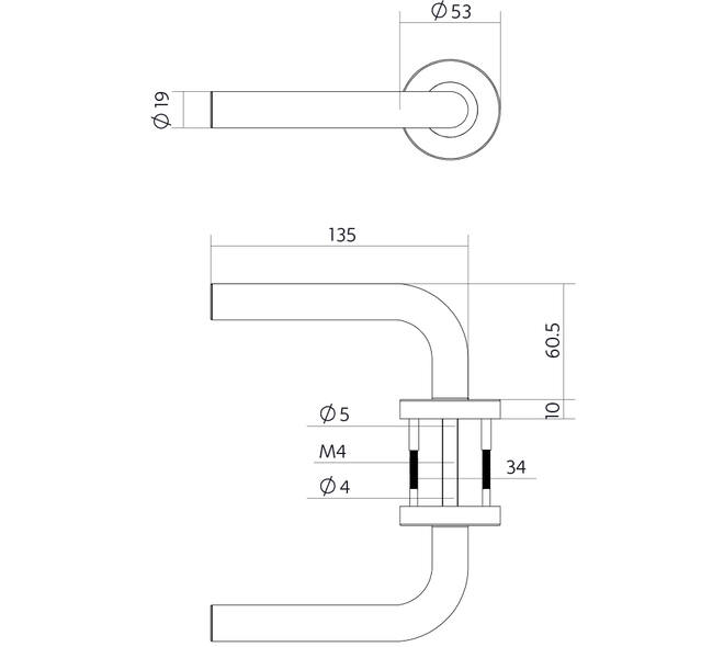 Deurkruk Luzern basic op rozet verdekt ø53x10mm rvs