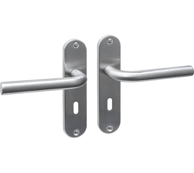 Deurkruk Luzern basic op schild ovaal 185x41mm sleutelgat 56mm rvs