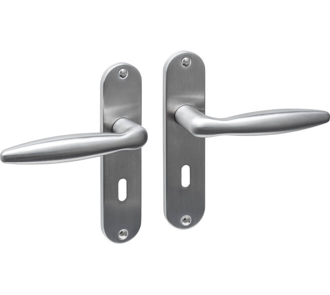 Deurkruk Jupiter basic op schild ovaal 185x41mm sleutelgat 56mm rvs