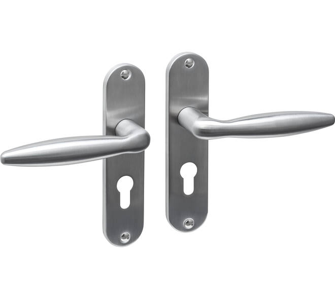 Deurkruk Jupiter basic op schild ovaal 185x41mm profielcilindergat 55mm rvs