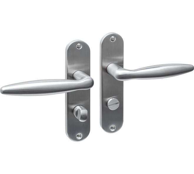 Deurkruk Jupiter basic op schild ovaal 185x41mm wc 63/8 rvs