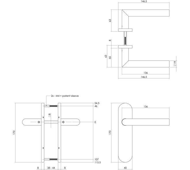 Deurkruk Jura basic op schild verdekt ovaal 170x40mm blind rvs