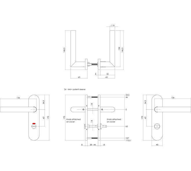 Deurkruk Jura basic op schild verdekt ovaal 170x40mm wc 63/8mm rvs