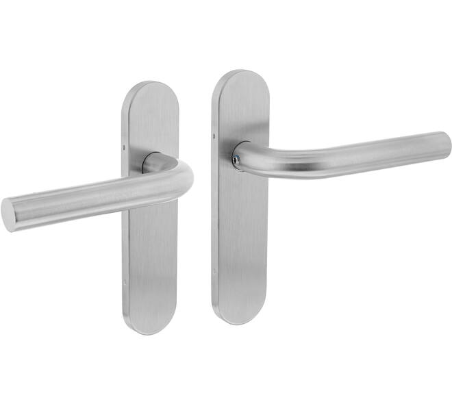 Deurkruk Recht basic op schild verdekt ovaal 170x40mm blind rvs