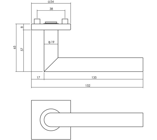 Gatdeel Jura op rozet verdekt 53x53x8mm met nokken rvs
