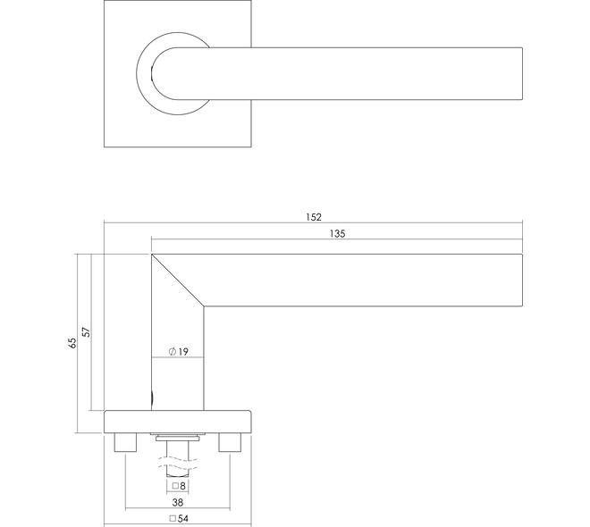Deurkruk Jura op rozet verdekt 53x53x8mm met nokken rvs