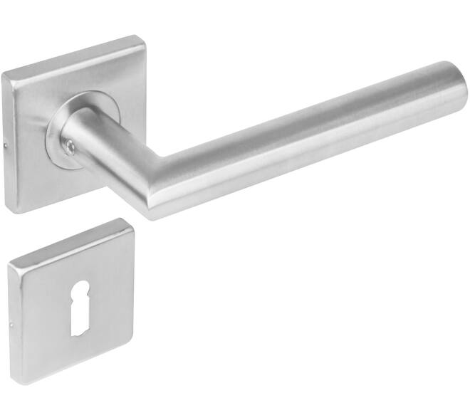 Deurkruk Jura op rozet verdekt 53x53x8mm met nokken en sleutelrozetten rvs