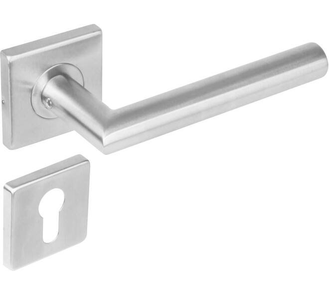 Deurkruk Jura op rozet verdekt 53x53x8mm met nokken en cilinderrozetten rvs