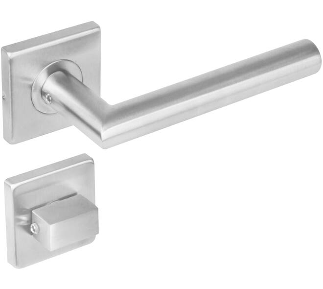 Deurkruk Jura op rozet verdekt 53x53x8mm met nokken en WC-sluiting met stift 8x8mm rvs