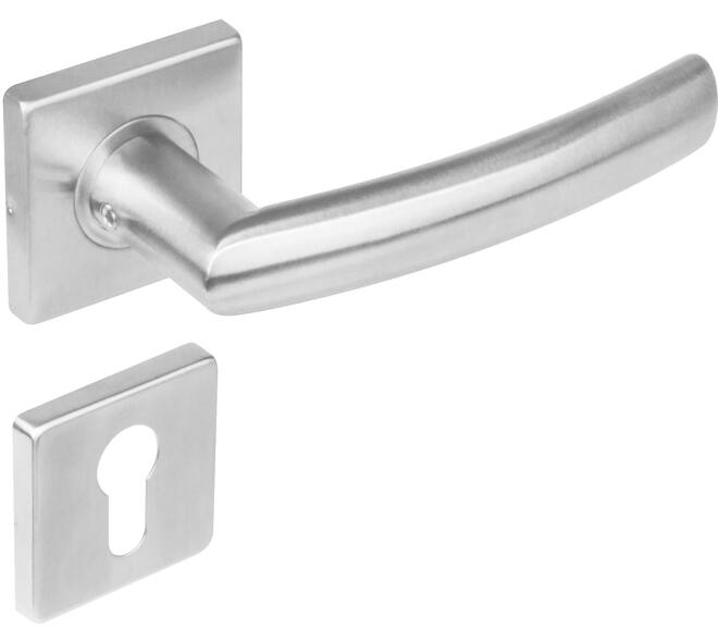 Deurkruk Blok op rozet verdekt 53x53x8mm met nokken en cilinderrozetten rvs