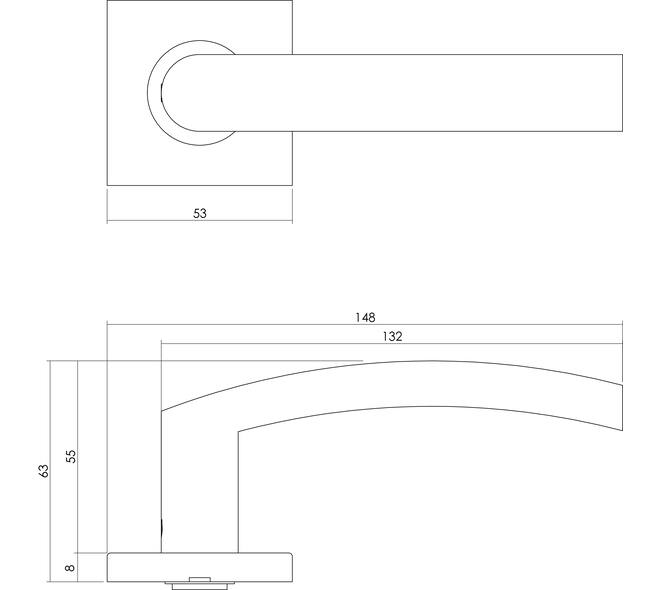Deurkruk Blok op rozet verdekt 53x53x8mm met nokken en cilinderrozetten rvs