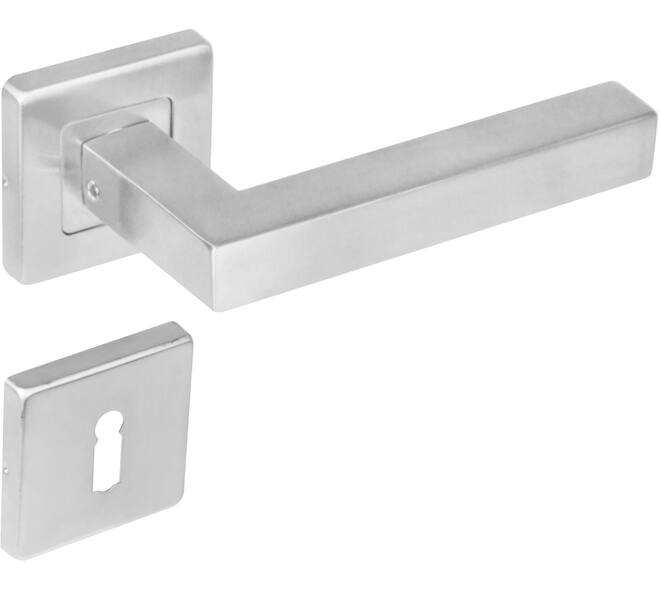 Deurkruk Vierkant op rozet verdekt 53x53x8mm met nokken en sleutelrozetten rvs