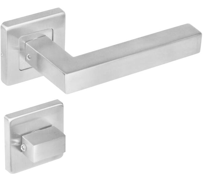 Deurkruk Vierkant op rozet verdekt 53x53x8mm met nokken en WC-sluiting met stift 8x8mm rvs